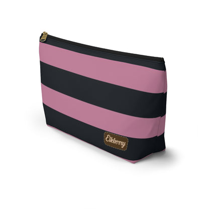 Big Bottom Zipper Pouch - Dusty Rose Pink/Navy Stripes