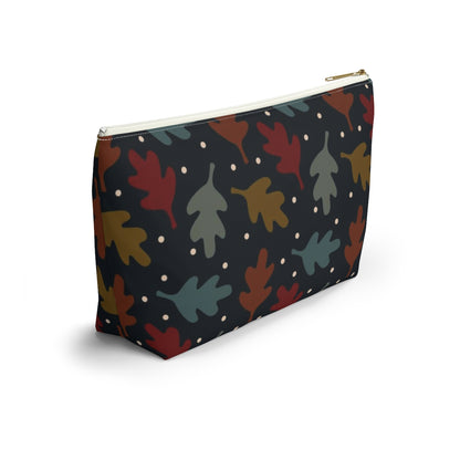 Big Bottom Zipper Pouch - Fall Leaves on Navy