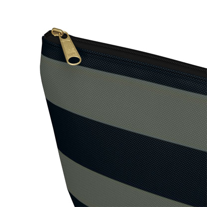 Big Bottom Zipper Pouch - Sage/Navy Stripes