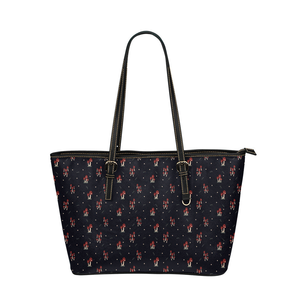 Mushroom Family - Vegan Leather Zipper Tote Handbag (Large)