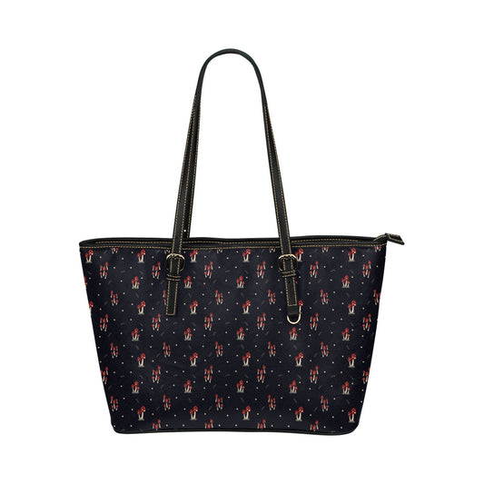 Mushroom Family - Vegan Leather Zipper Tote Handbag (Large)