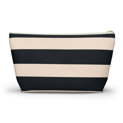 Big Bottom Zipper Pouch - Navy/Cream Stripes