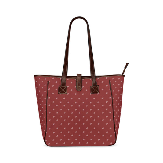 Pink Hearts on Red Classic Tote Handbag