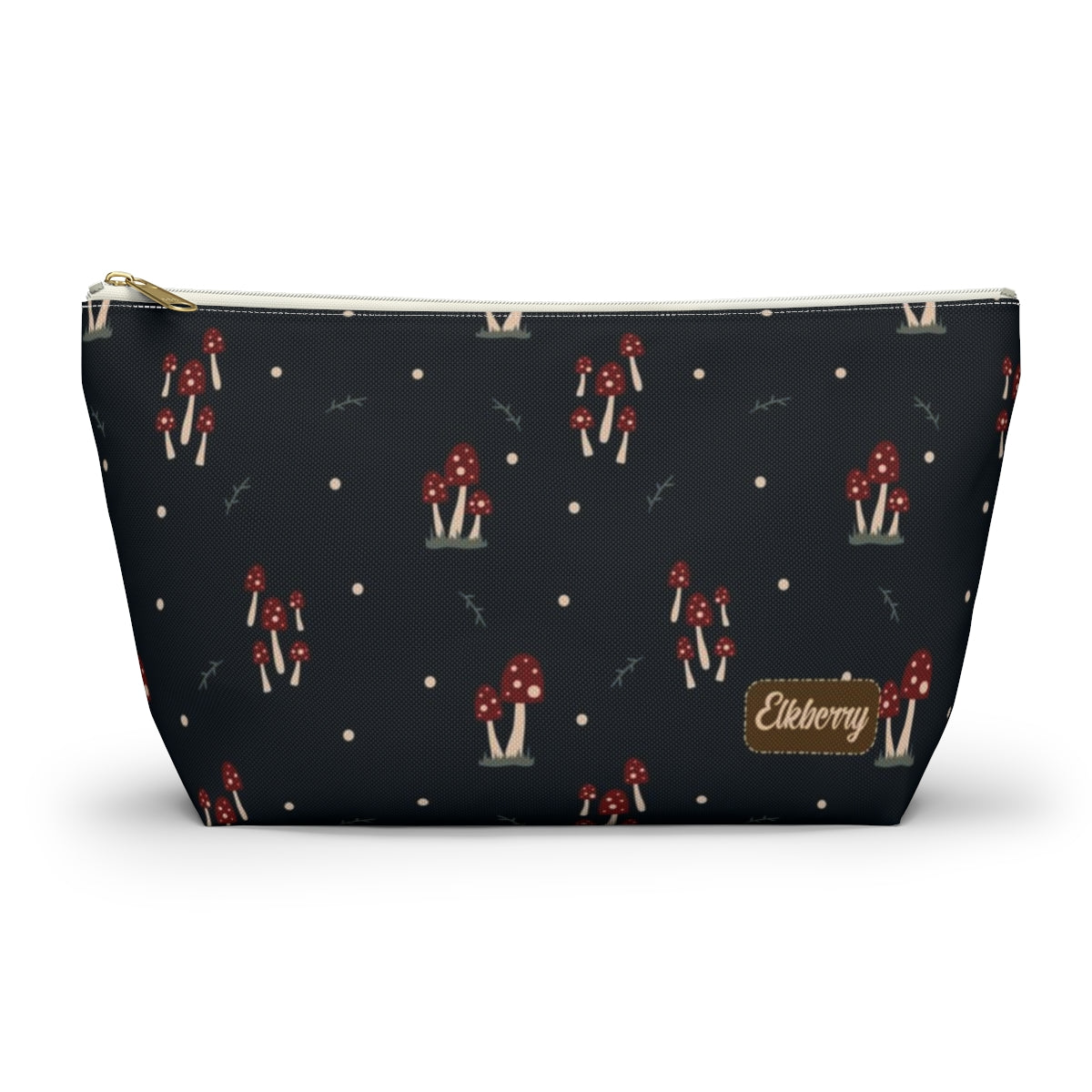 Big Bottom Zipper Pouch - Mushroom Family on Navy