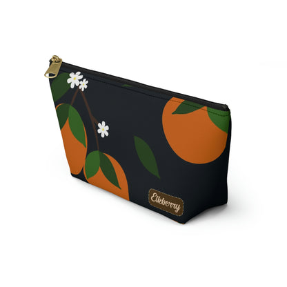 Big Bottom Zipper Pouch - Oranges on Navy