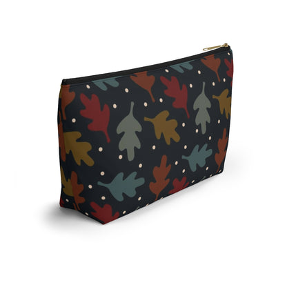 Big Bottom Zipper Pouch - Fall Leaves on Navy