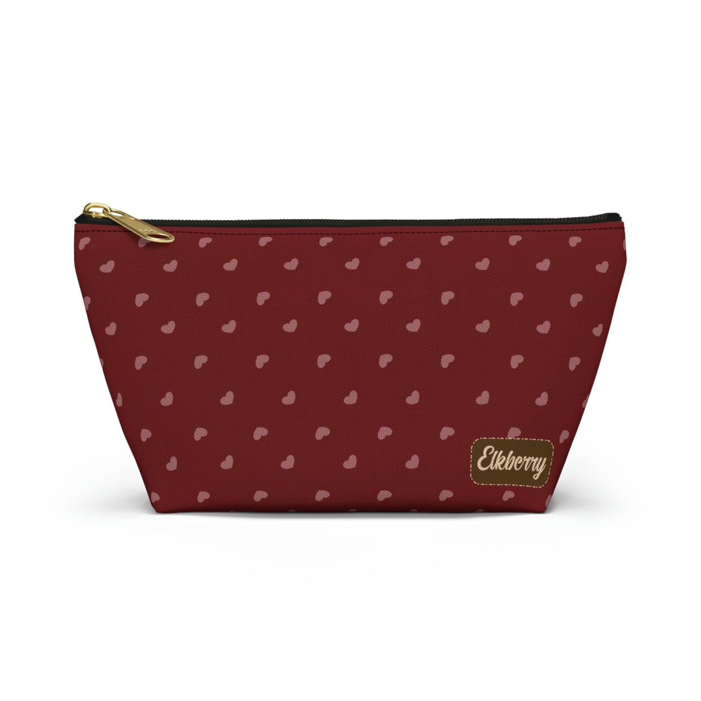 Big Bottom Zipper Pouch - Hearts on Red