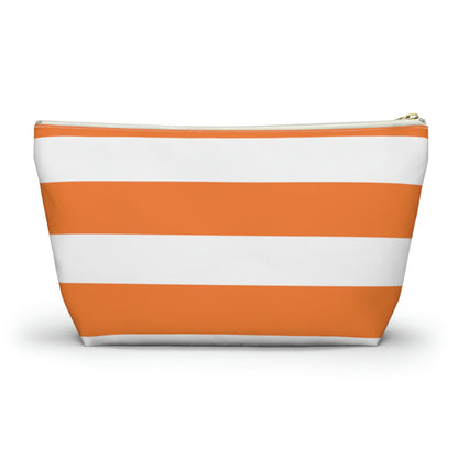 Big Bottom Zipper Pouch - Orange/White Stripes