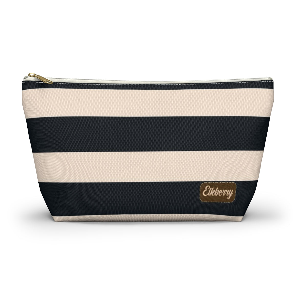 Big Bottom Zipper Pouch - Navy/Cream Stripes