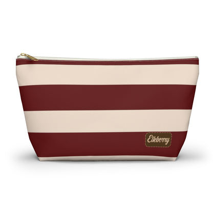 Big Bottom Zipper Pouch - Berry/Cream Stripes