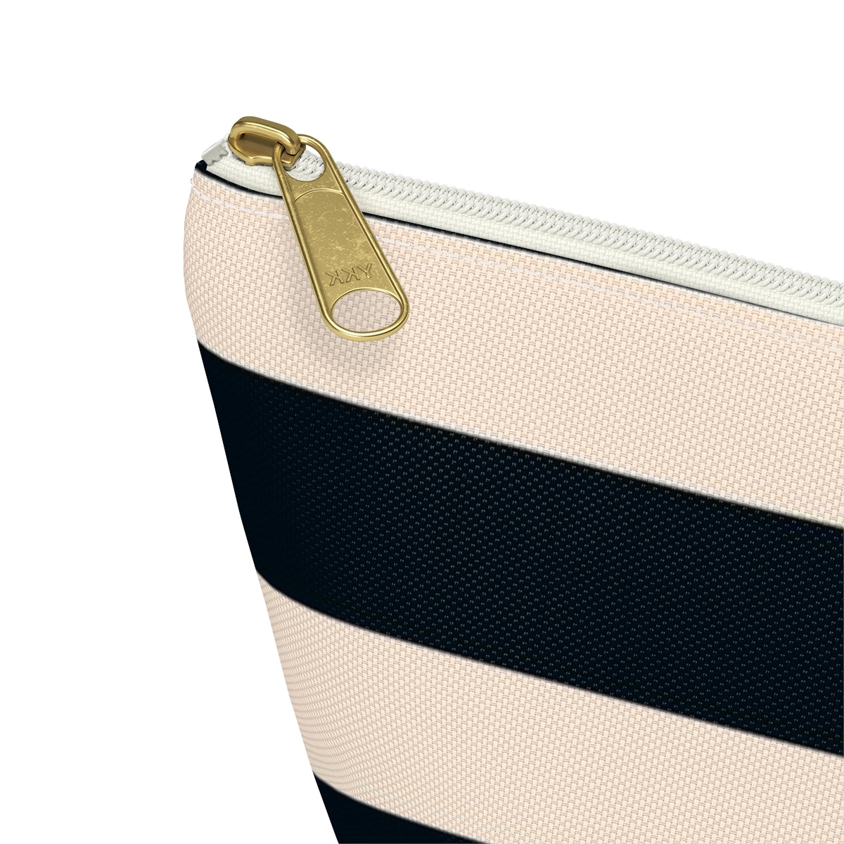 Big Bottom Zipper Pouch - Navy/Cream Stripes