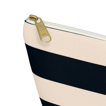 Big Bottom Zipper Pouch - Navy/Cream Stripes