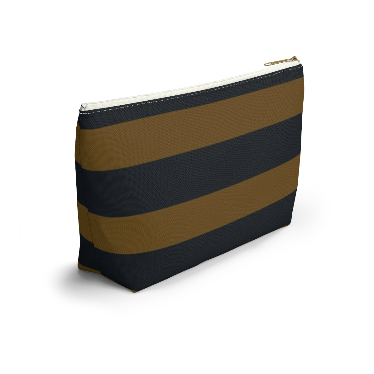 Big Bottom Zipper Pouch - Mustard/Navy Stripes