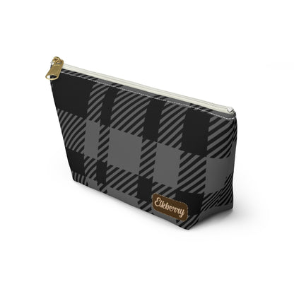 Big Bottom Zipper Pouch - Gray Buffalo Check, Gray Plaid