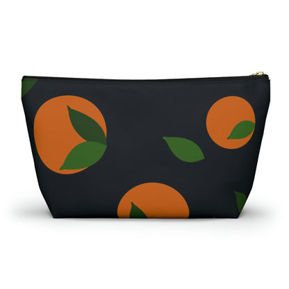 Big Bottom Zipper Pouch - Oranges on Navy