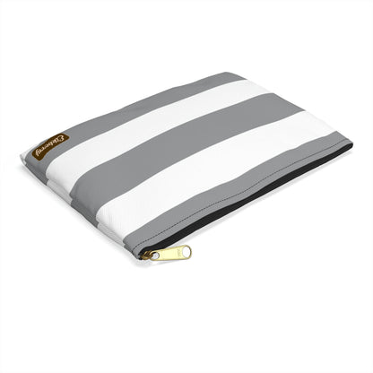 Flat Zipper Pouch - Ash Gray/White Stripes