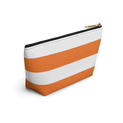 Big Bottom Zipper Pouch - Orange/White Stripes