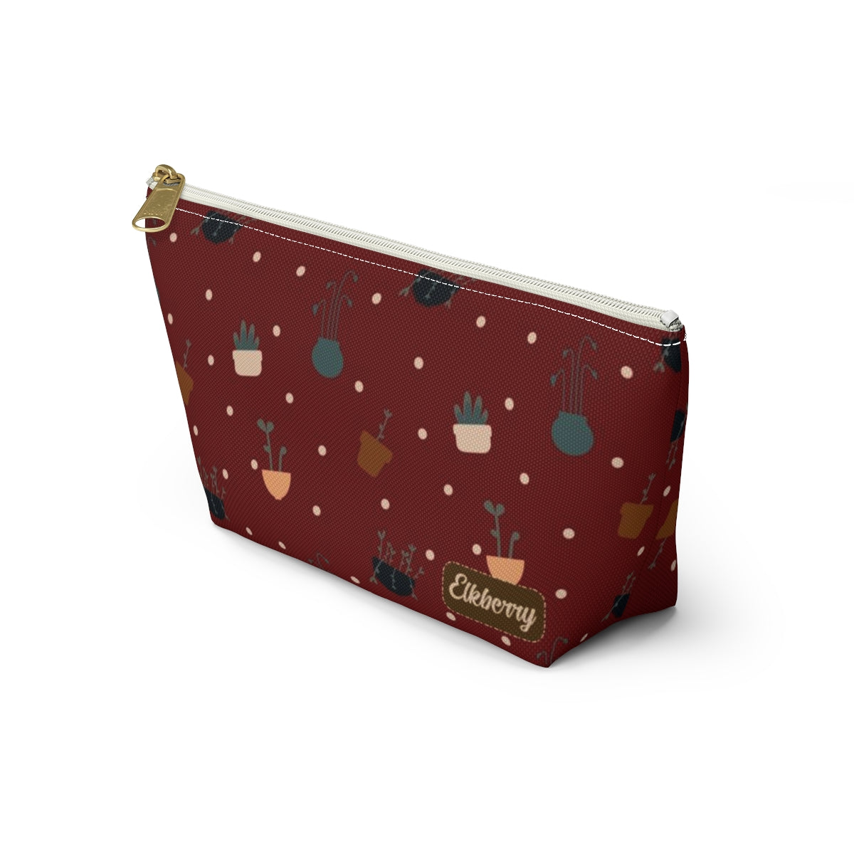 Big Bottom Zipper Pouch - Potted Plants in Red