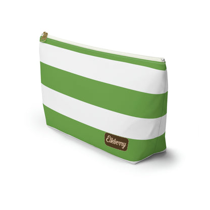 Big Bottom Zipper Pouch - Lime Green/White Stripes