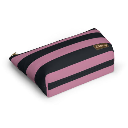 Big Bottom Zipper Pouch - Dusty Rose Pink/Navy Stripes