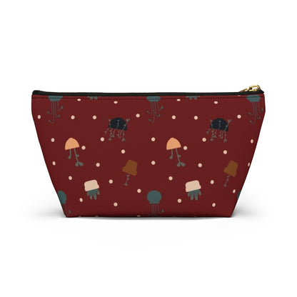 Big Bottom Zipper Pouch - Potted Plants in Red