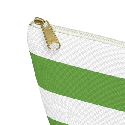Big Bottom Zipper Pouch - Lime Green/White Stripes