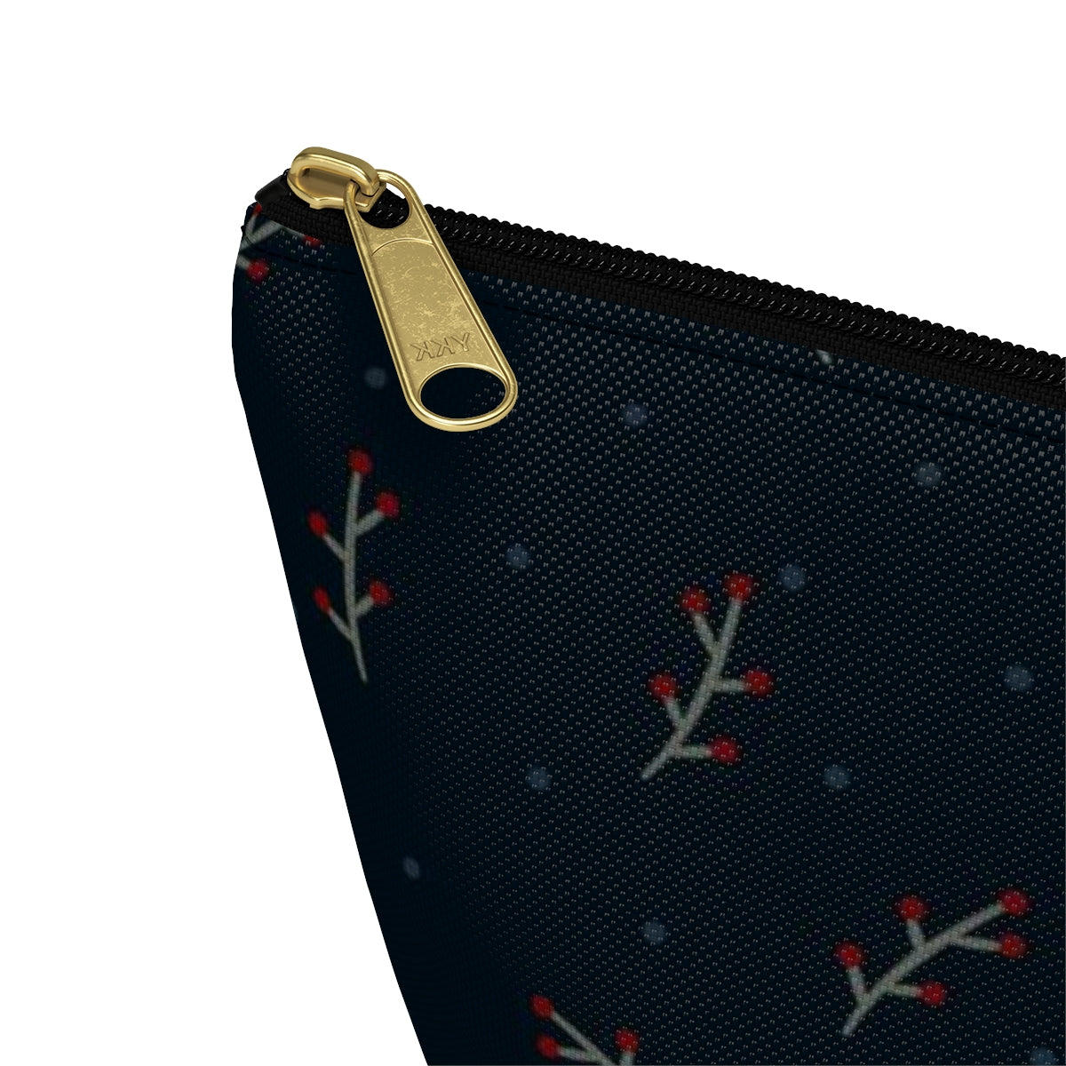 Big Bottom Zipper Pouch - Berry Branches on Navy Background