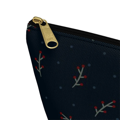 Big Bottom Zipper Pouch - Berry Branches on Navy Background