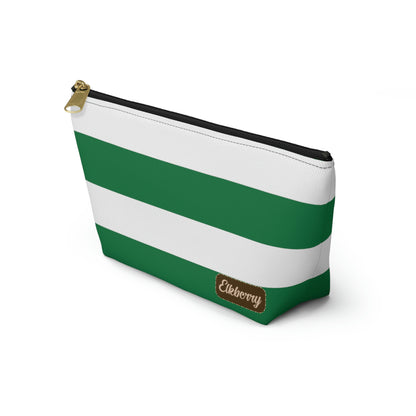 Big Bottom Zipper Pouch - Kelly Green/White Stripes