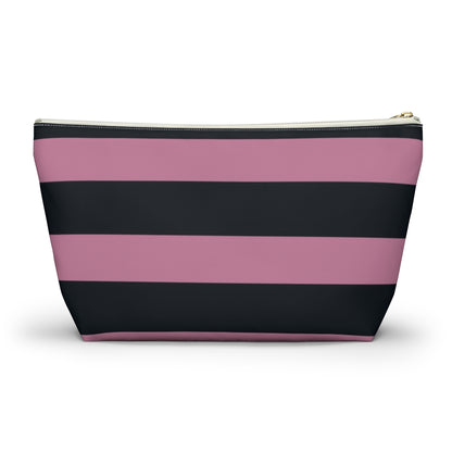 Big Bottom Zipper Pouch - Dusty Rose Pink/Navy Stripes