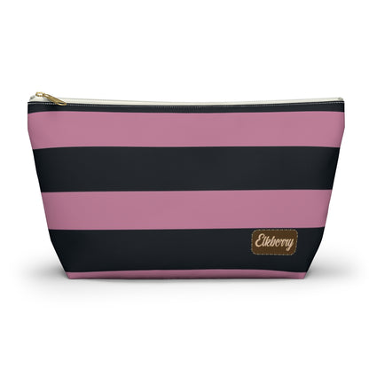 Big Bottom Zipper Pouch - Dusty Rose Pink/Navy Stripes