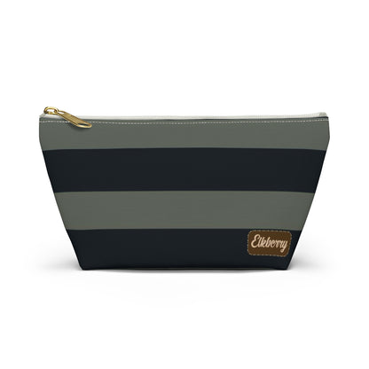 Big Bottom Zipper Pouch - Sage/Navy Stripes
