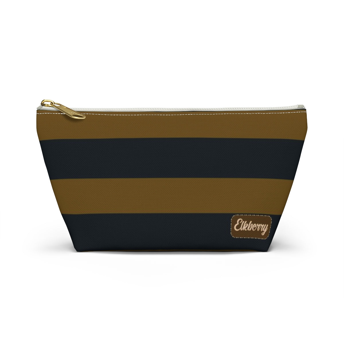 Big Bottom Zipper Pouch - Mustard/Navy Stripes