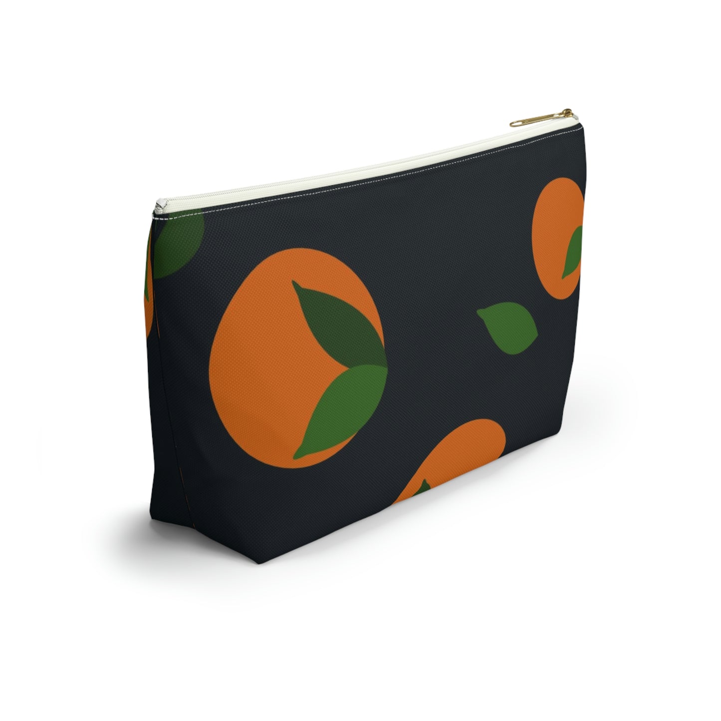 Big Bottom Zipper Pouch - Oranges on Navy