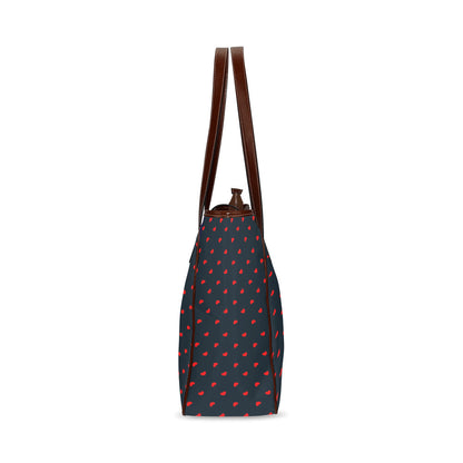 Red Hearts on Navy Classic Tote Handbag