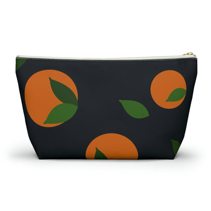Big Bottom Zipper Pouch - Oranges on Navy