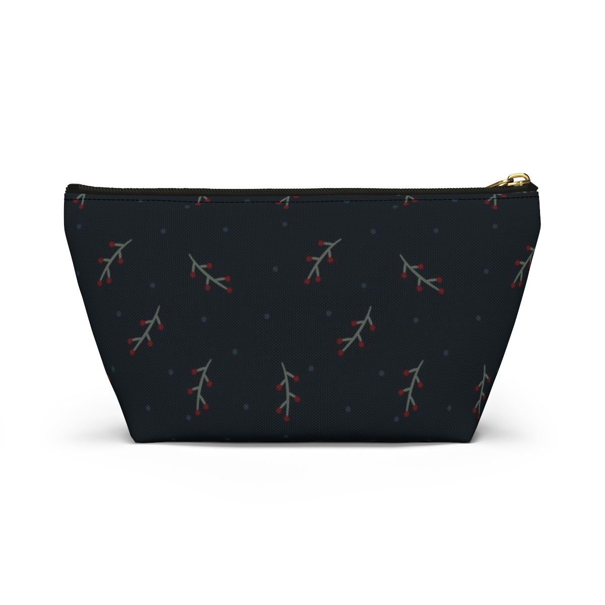 Big Bottom Zipper Pouch - Berry Branches on Navy Background