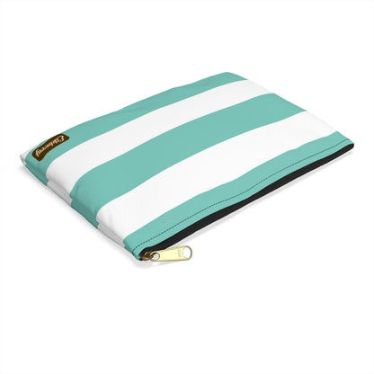 Flat Zipper Pouch - Aqua/White Stripes