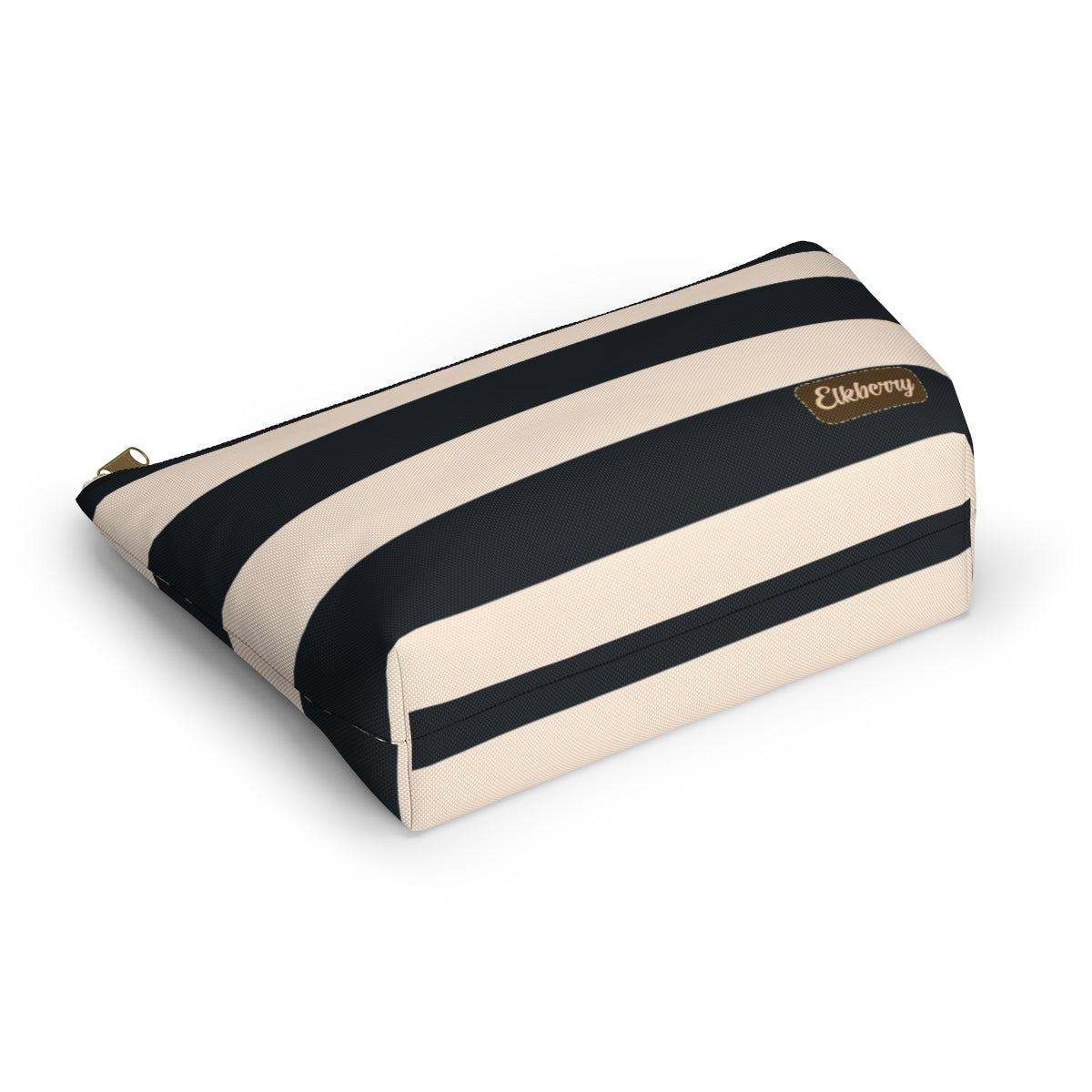 Big Bottom Zipper Pouch - Navy/Cream Stripes