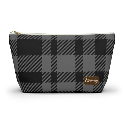 Big Bottom Zipper Pouch - Gray Buffalo Check, Gray Plaid