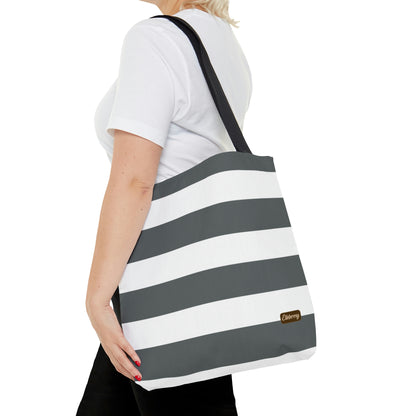 Lightweight Tote Bag - Charcoal Gray/White Stripes