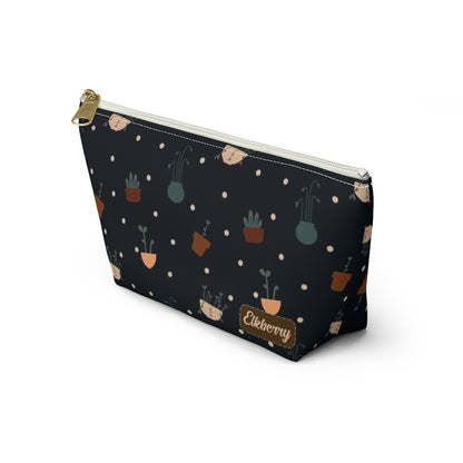 Big Bottom Zipper Pouch - Potted Plants in Navy
