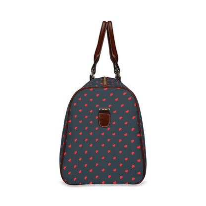 Red Hearts on Navy Waterproof Travel Bag (Small)
