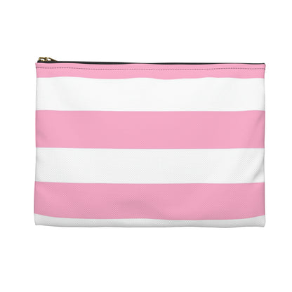 Flat Zipper Pouch - Baby Pink/White Stripes