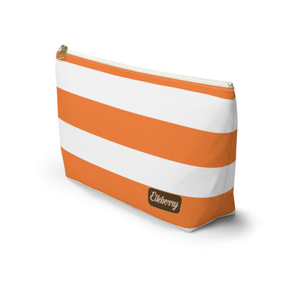 Big Bottom Zipper Pouch - Orange/White Stripes