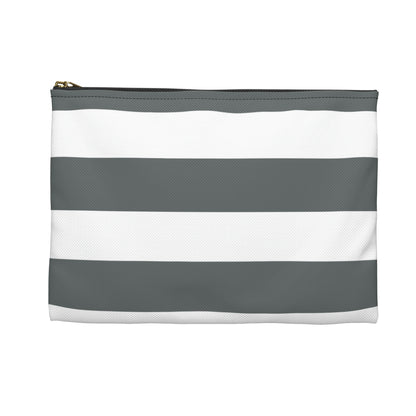 Flat Zipper Pouch - Charcoal Gray/White Stripes
