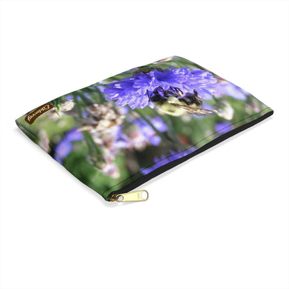 Flat Zipper Pouch - Bee on Bachelor's Button