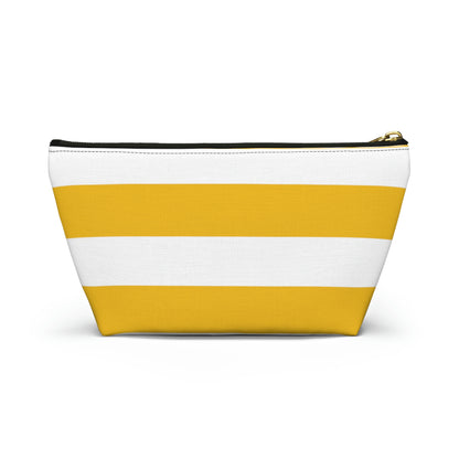 Big Bottom Zipper Pouch - Lemon Yellow/White Stripes