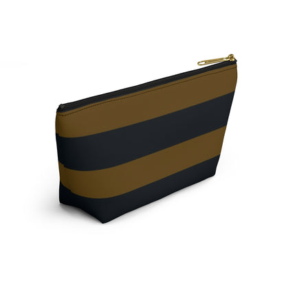 Big Bottom Zipper Pouch - Mustard/Navy Stripes