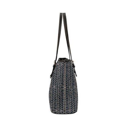 Herringbone - Navy Vegan Leather Zipper Tote Handbag (Small)